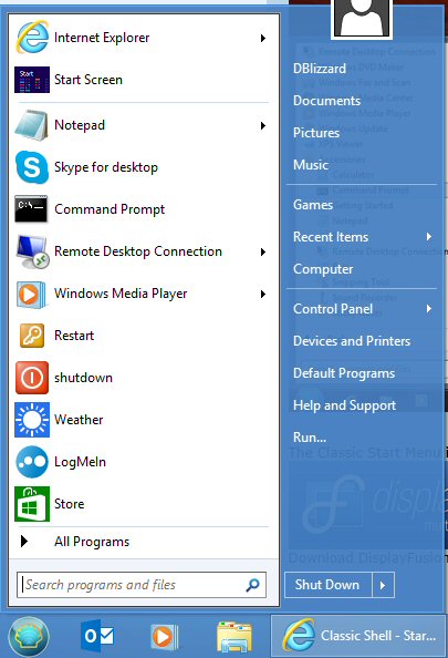 classic shell start menu